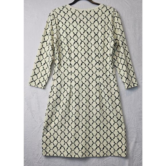 J McLaughlin Dress Sheath Ivory Black/ Green Geometric Lattice Stretch Size M - Picture 12 of 16